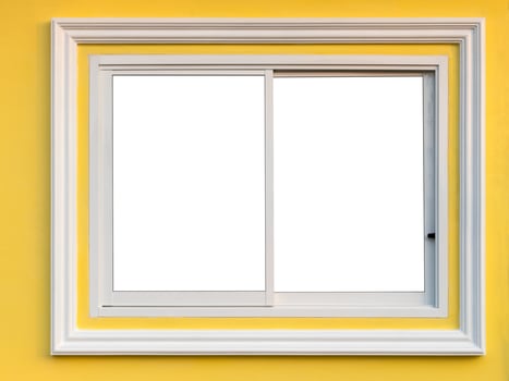 White aluminum concrete windows in yellow walls. photo