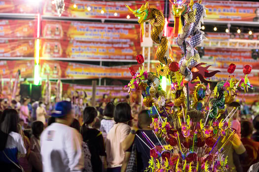 Toy dragon dance procession at the festival. photo