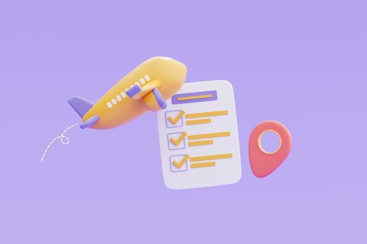 Tourism and travel plan to trip concept with yellow airplane and checklist,Time to travel concept,holiday vacation,3d rendering photo