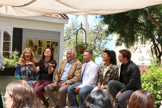 LOS ANGELES, APR 14 - Mark Steines, Katherine Kelly Lang, Heather Tom, John McCook, Jacob Young, Karla Mosley, Darin Brooks at the Home and Family Celebrates Bold and Beautifuls 30 Years at Universal Studios Back Lot on April 14, 2017 in Los Angeles, CA photo
