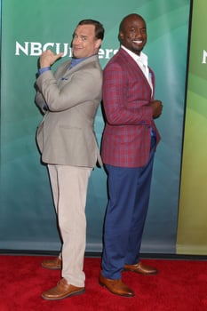 LOS ANGELES - MAY 2  Matt Iseman, Akbar Gbaja-Biamila at the NBCUniversal Summer Press Day at Universal Studios on May 2, 2018 in Universal City, CA photo
