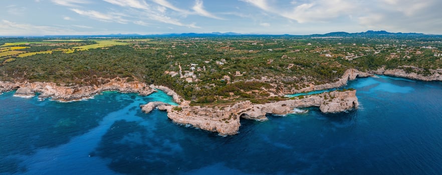 Aerial view, Cala d'es Moro, rocky coast at Cala de s'Almonia photo