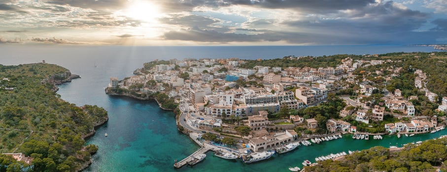 Aerial view of the Porto Colom fishing village in Majorca. photo