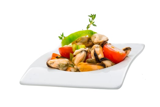 Mussells salad on white photo