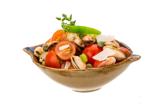 Mussells salad on white photo