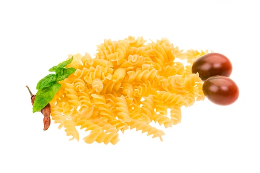 Raw macaroni on white background photo