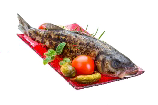 Roasted seabass dish view photo