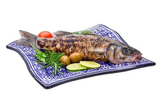 Roasted seabass on white photo