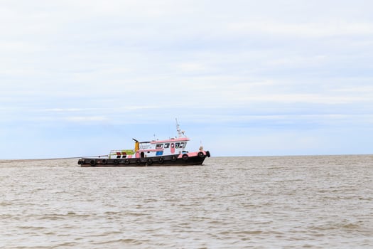 Pink tug boat was towed ship photo