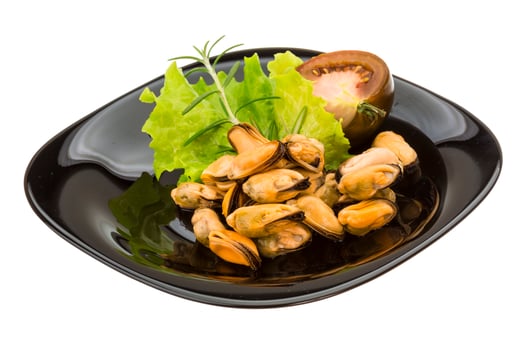Marinated mussels on white photo
