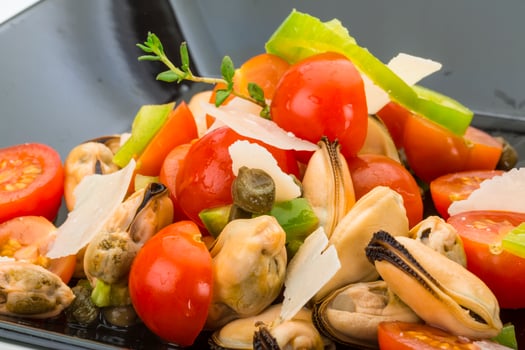 Mussells salad on white photo
