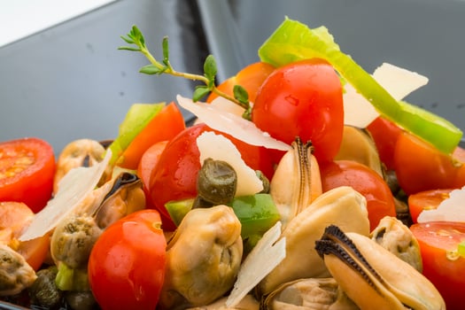 Mussells salad on white photo