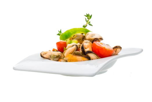 Mussells salad on white photo