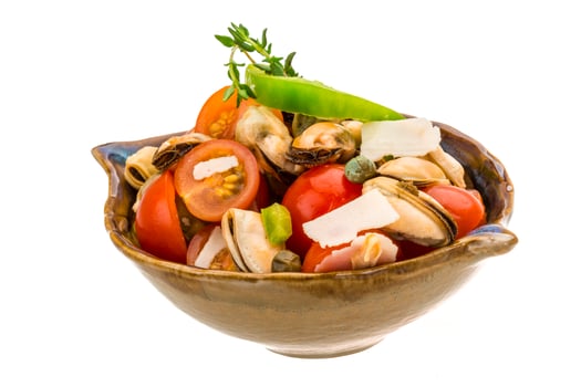 Mussells salad on white photo