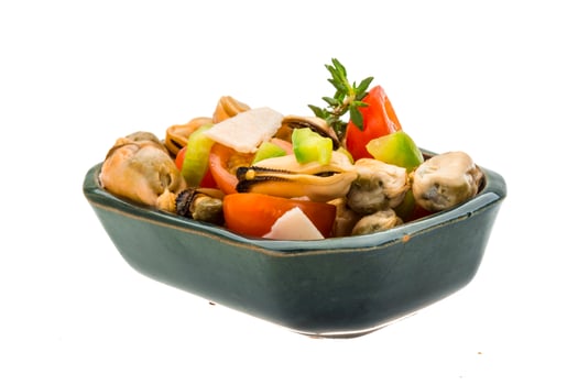 Mussells salad dish view photo
