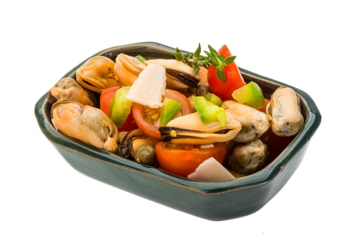 Mussells salad on white photo
