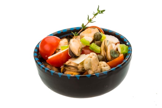 Mussells salad on white photo