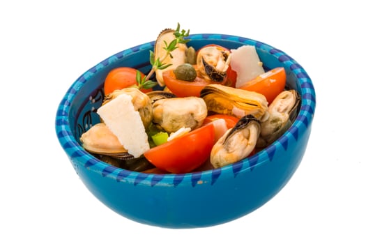Mussells salad on white photo