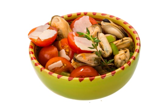 Mussells salad on white photo