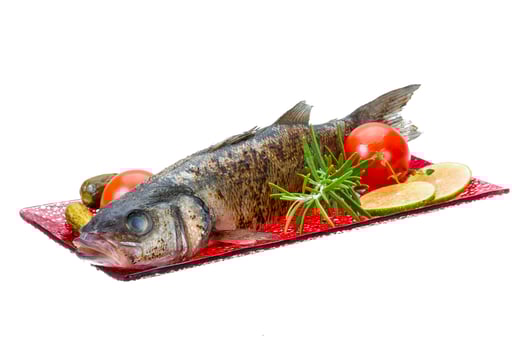 Roasted seabass on white photo