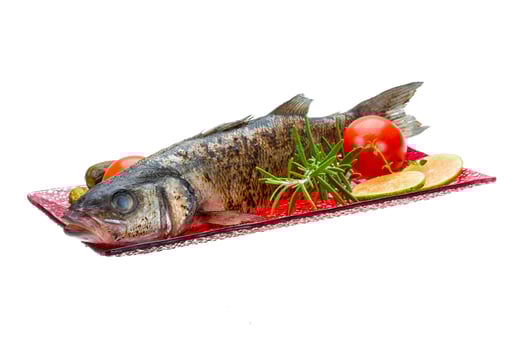 Roasted seabass on white photo