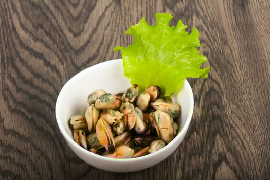 Pickled mussels dish view photo