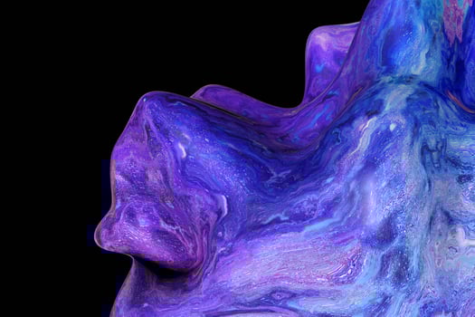 Navy blue chrome droplet 3d illustration. Generative art liquid gradient drop shape on the black background photo