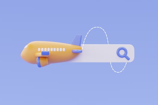 Tourism and travel,Booking airline tickets online with yellow airplane and search bar,holiday vacation,3d rendering photo