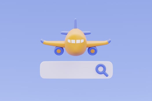 Tourism and travel,Booking airline tickets online with yellow airplane and search bar,holiday vacation,3d rendering photo