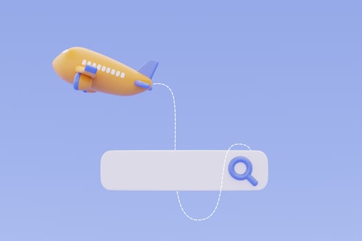Tourism and travel,Booking airline tickets online with yellow airplane and search bar,holiday vacation,3d rendering photo
