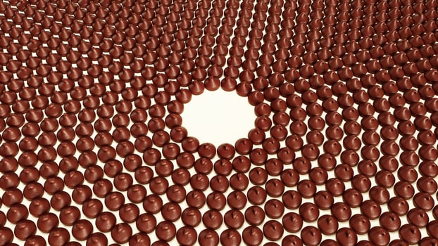 Rows of Chocolate Chips morsels or drops around the circle on isolated background 3d illustration photo