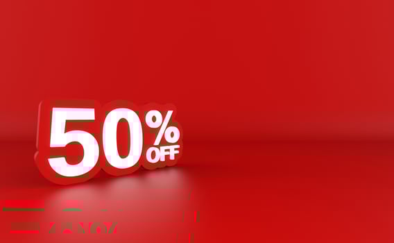 Sale tag number for 50 and smartphone. 3D illustration photo