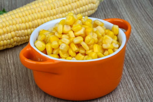 Sweet corn in a bowl on wooden background photo