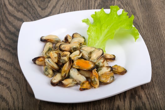 Pickled mussels dish view photo