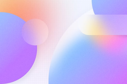Abstract holographic liquid gradient blurred balls 3d rendering in Glassmorphism style. Rainbow geometric composition shapes with grain and noise texture overlay. Grid texture on white background photo