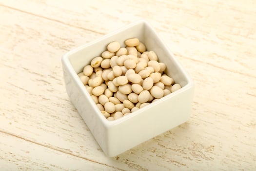 White beans in a bowl on wooden background photo