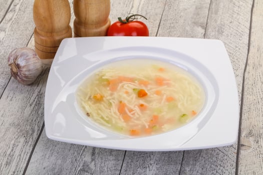 Chicken soup with noodles photo