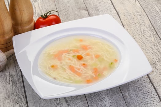 Chicken soup with noodles photo