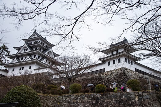 Gifu, Japan-Febuary 11, 2019 Gujohachiman castle, the beautiful historical castle on the top of moutain, Japan photo