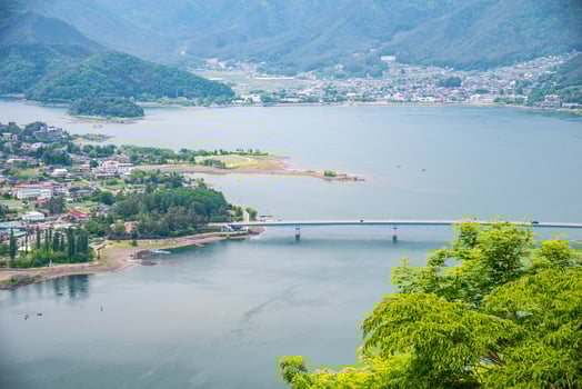 Beautiful top view of Kawaguchiko Mt. Fuji Panorama Ropeway in summer, the famous landmark and attraction place of tourists who have a long holiday in Japan photo