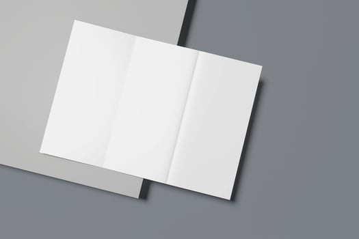Blank tri fold brochure template for mock up and presentation design. 3d render photo