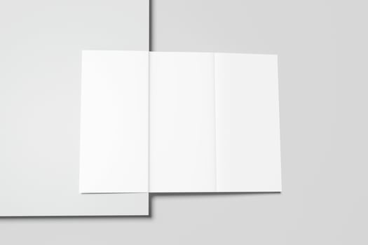 Blank tri fold brochure template for mock up and presentation design. 3d render photo