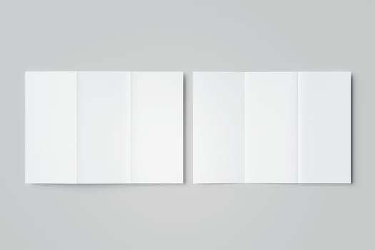 Blank tri fold brochure template for mock up and presentation design. 3d render photo