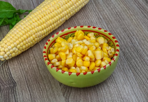 Sweet corn in a bowl on wooden background photo