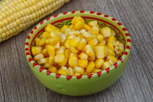 Sweet corn in a bowl on wooden background photo