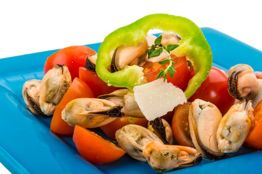 Salad with mussels and tomato photo