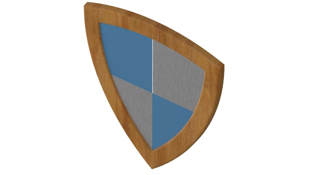 wood stripes blue and white shield medieval 3d illustration render photo