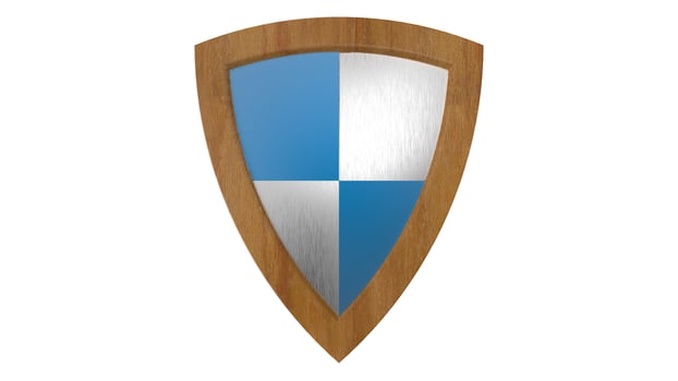 blue stripes and white wood shield medieval 3d illustration render photo