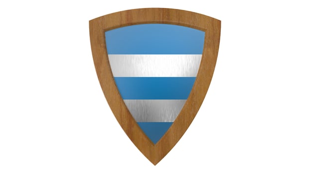 wood shield medieval 3d illustration blue white render photo