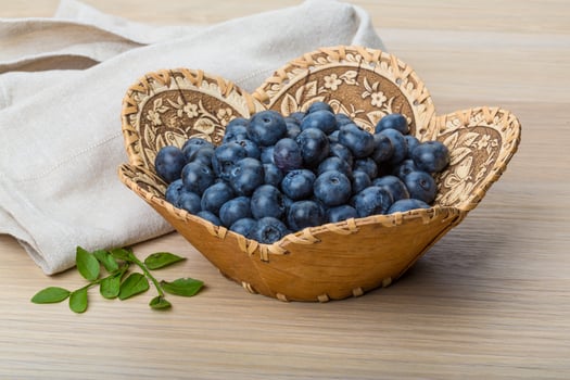 Blueberry in a bowl on wooden background photo